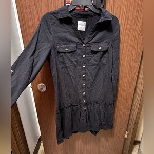 So Black Button-Front Shirt Dress